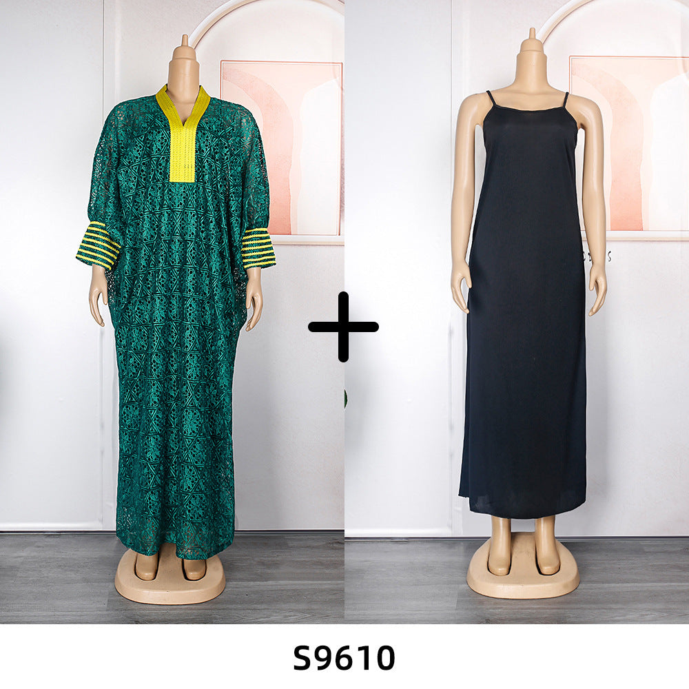 foreign trade african women's clothing plus sizeembroidered long skirt robe   lacedressin stock