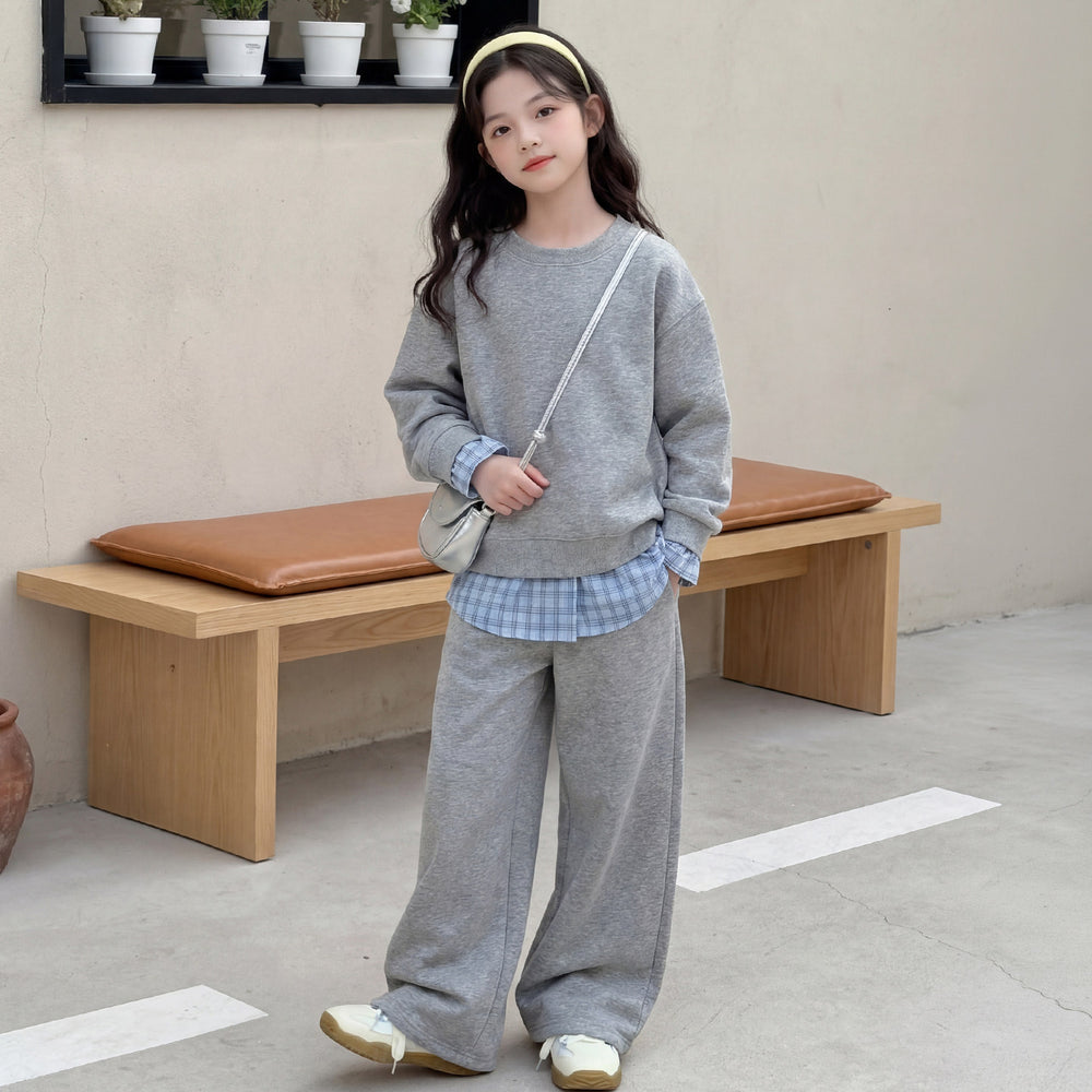 Girls'  new spring/autumn long-sleeve korean style three-piece set: girl's sweatshirt, wide-leg pants, spring outfit, loose fit