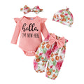 Children's clothingletterlong sleeves + flower bow patternpants