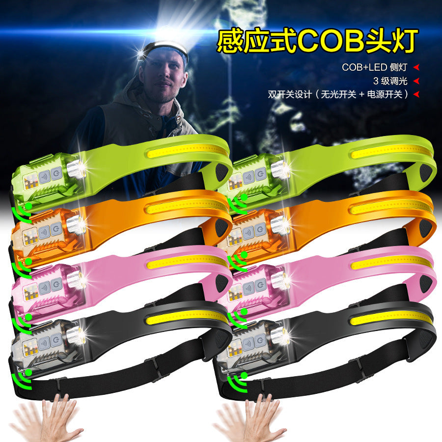 Cross-border silicone induction headlight Type-C charging outdoor multi-function flashlight portable night fishing COB headlight