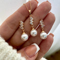 fashionretroaccessible luxury diamond-encrusted imitation pearl necklace and earrings suitstylisheasiest for matchsense of designelegant jewelry