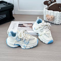 spring new butterfly embellished mesh kids' shoes, thick-soled non-slip children's chunky sneakers, girls' casual athletic shoes