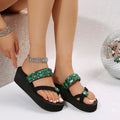 K-styleexportplus sizecolorful bright diamond thick sole slippers women's beach wedge heel flip-flops slippers slippers