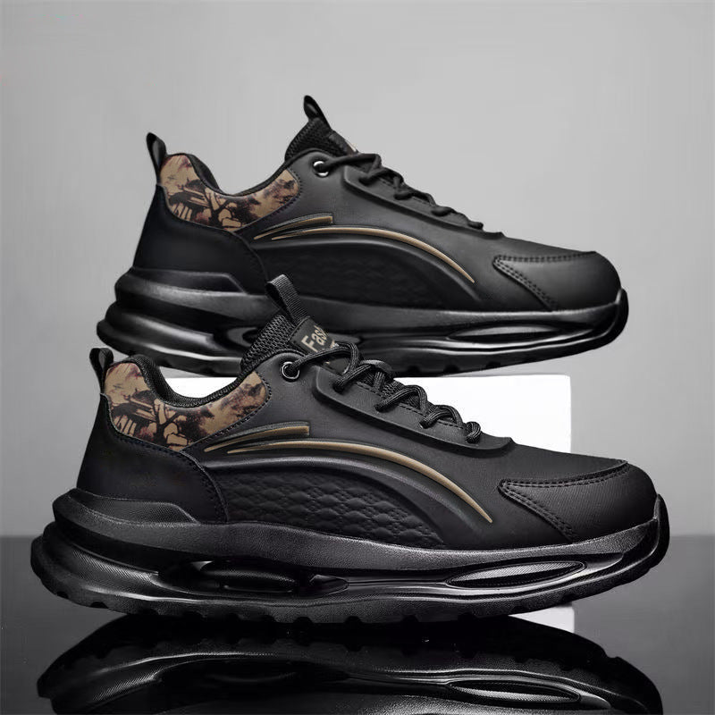 Breathable men's leather running shoes - spring collection, shock-absorbing, soft sole, lightweight, trendy dad shoes for teens and students