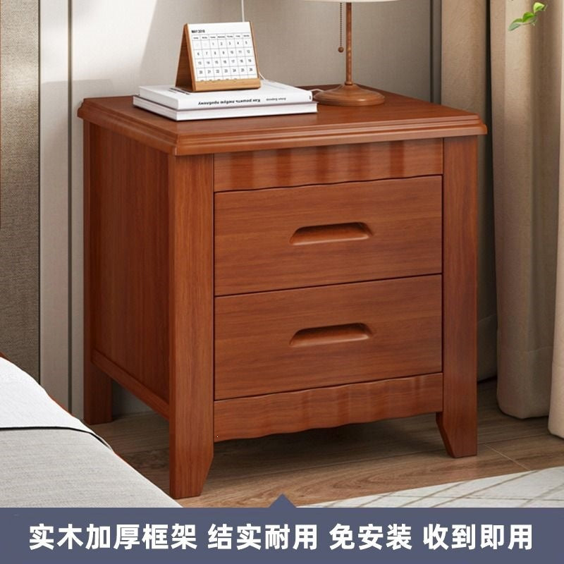 Solid wood bedside table for home bedroom, lockable storage cabinet, small rental room bedside storage chest, no assembly required