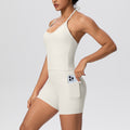 pure color brushed beautiful back tight strap halterflap pocket pants yoga suit sports running shortstwo-piece set