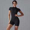 New european and american summer zip-up short sleeve shorts yoga jumpsuit women's dance fitness bodysuit