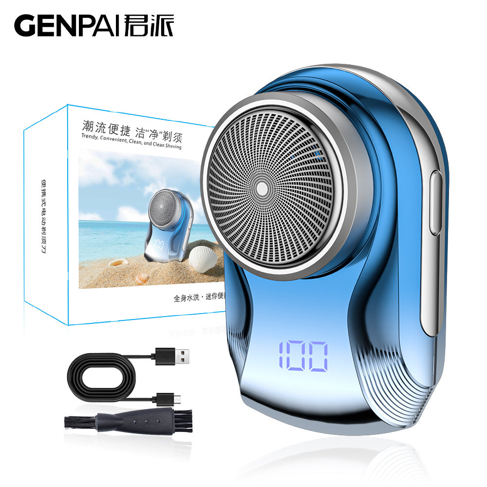 Mini electric shaver - compact, digital display, men's home & travel razor, car-ready, portable, fully washable