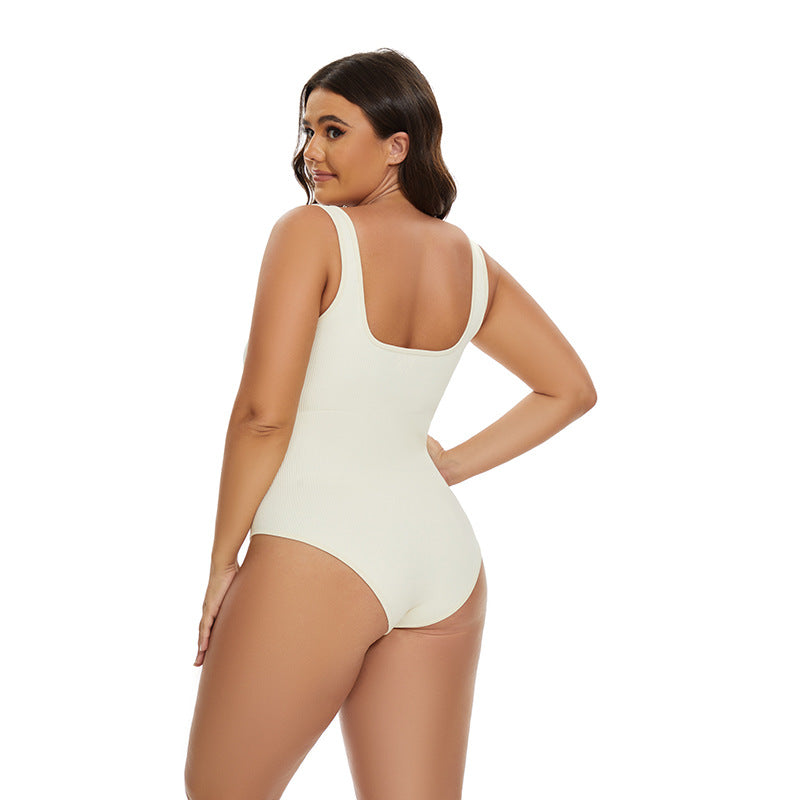 2023  Europe and the United States  hot-selling seamless threaded vest waist shaping square collar onesie