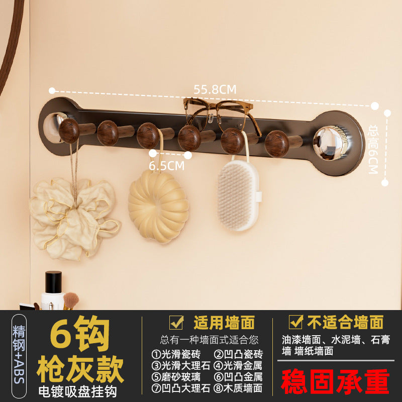Behind-the-door suction cup hanger, bedroom suction cup hook, high-end retro wood grain strong double suction cup door organizer