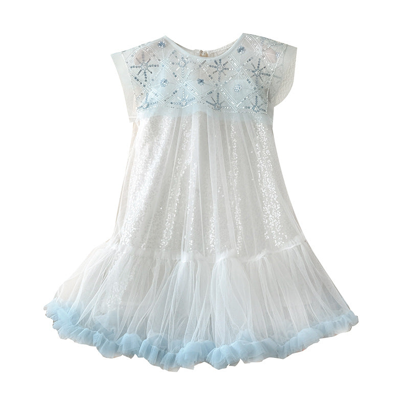 summer girls' dress - super stylish princess dress, frozen queen blue sleeveless vest dress, princess gown