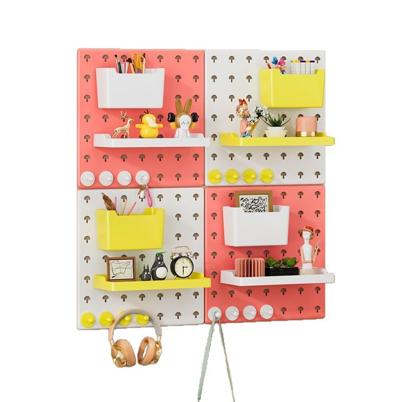 Wall-mounted pegboard organizer for bedrooms, kitchens, and living rooms. no-drill, floating wall storage board, decorative panel, and wall-mounted shelf