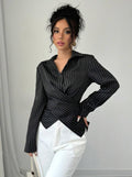 european and american cross-border  new spring sexy fashionable elegant long-sleeved button-down women's blouse