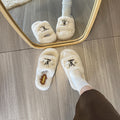 Embroidered trendy slippers for women, autumn/winter new arrivals, versatile retro comfort, fuzzy slippers, korean style cotton slippers