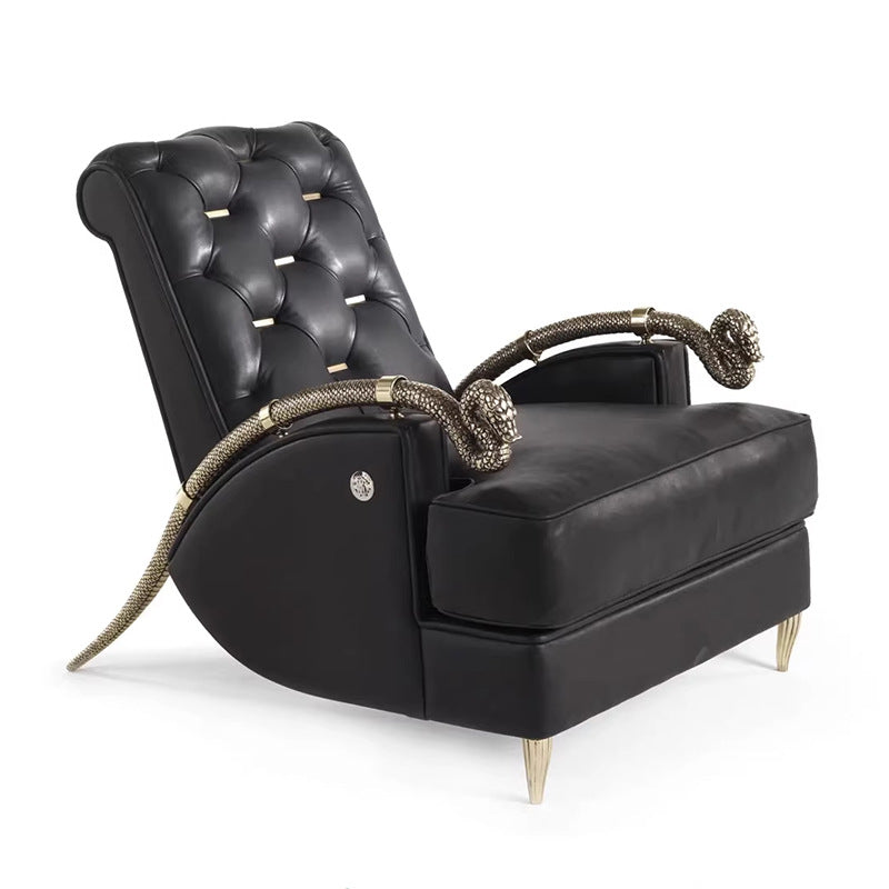 Italian accessible luxury pure copper snake-shaped armrest pull button casual chair house luxury living room brass single sofa back chair