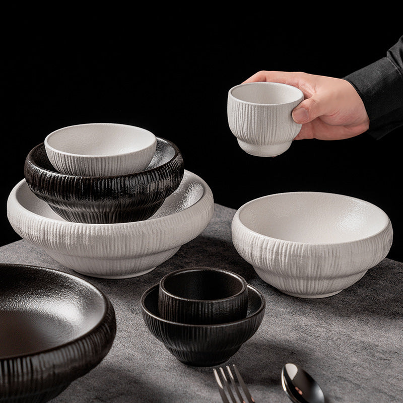 Personalized creative ceramic bowl for home rice bowl ceramic black and white dessert bowl one-person soup bowl noodle bowl