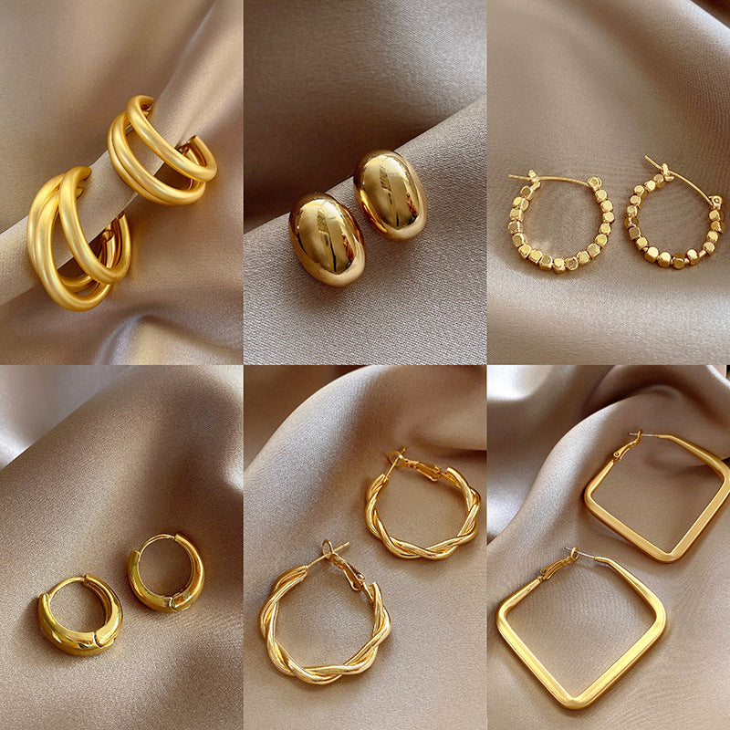 925 silver needle hong kong style retro metal earrings for women classy geometric plain hoop earrings easiest for match exaggerated work clothing earrings