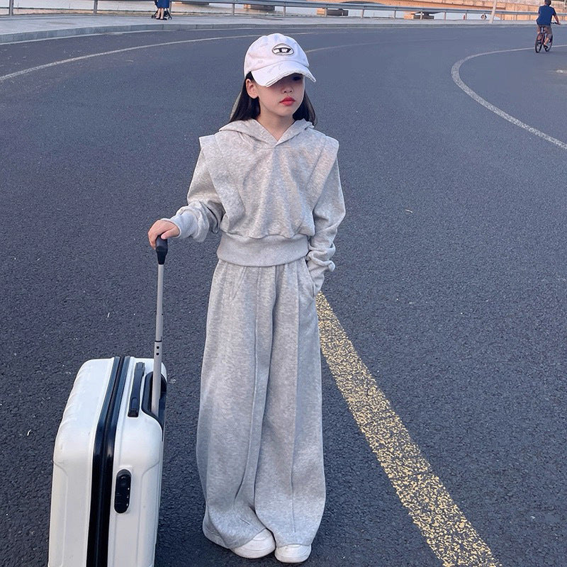 Girls' activewear set - new autumn  collection: stylish korean-inspired, trendy two-piece casual hoodie and pants set for mid-to-large sized children