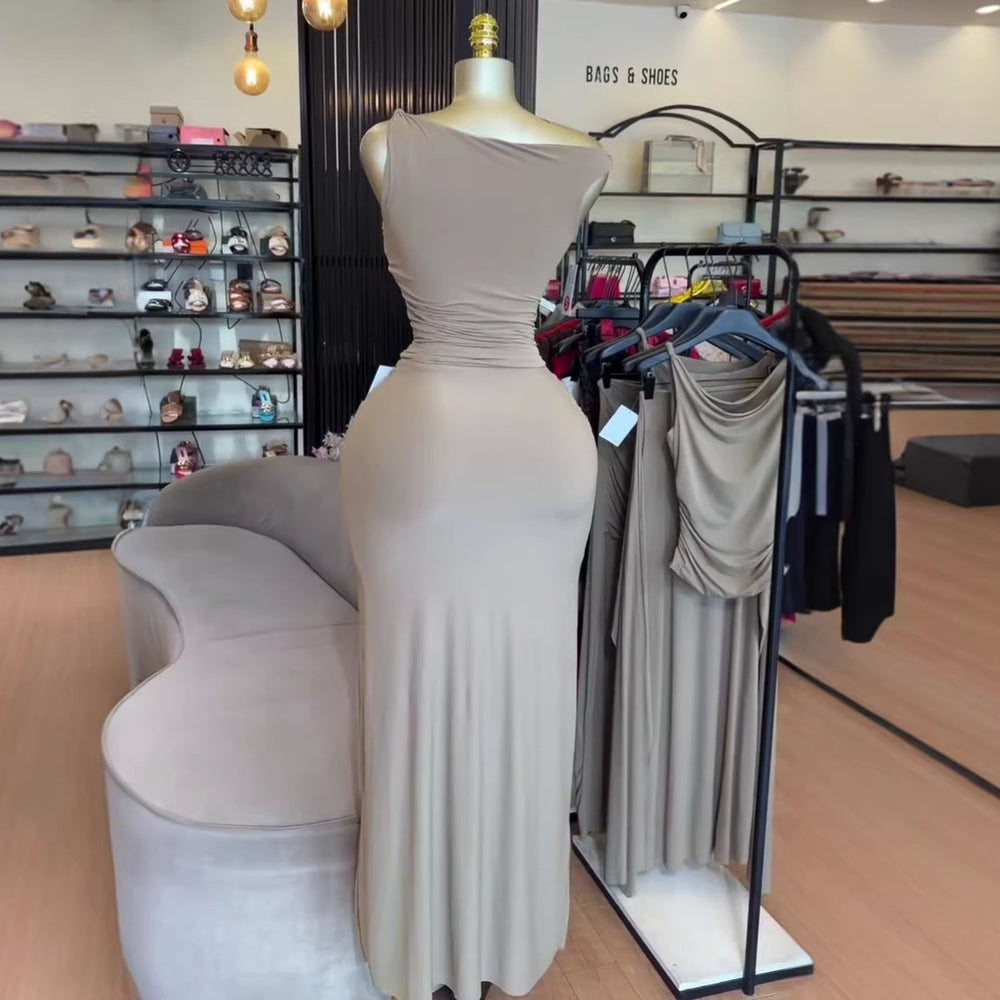 European and american cross-border women's fashion:  summer new arrival - elegant solid color sleeveless top with tie-waist slim-fit midi skirt set