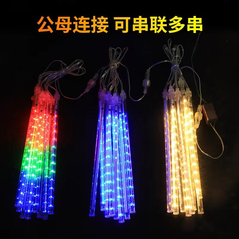 LED solar meteor shower light string project lighting outdoor waterproof small colorful lights string lights hanging tree decorative ambient lights