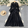Elegant red lace pleated dress - women's unique tie-waist a-line maxi dress for work and everyday style