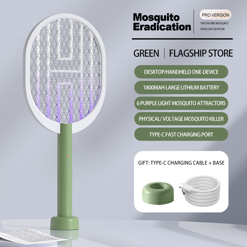 electric mosquito swatter and mosquito killer lamp two-in-one usb rechargeable 1800mah lithium battery outdoor mosquito swatter with bottom base wholesale