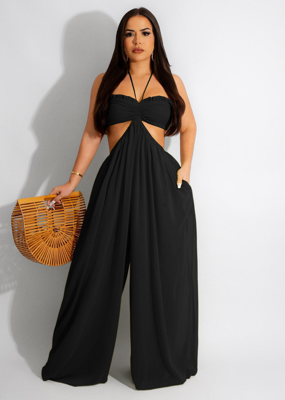 e-commerce source factory  hot selling sexy chiffon chest-wrapped backless wide-leg jumpsuit european and american women's clothing