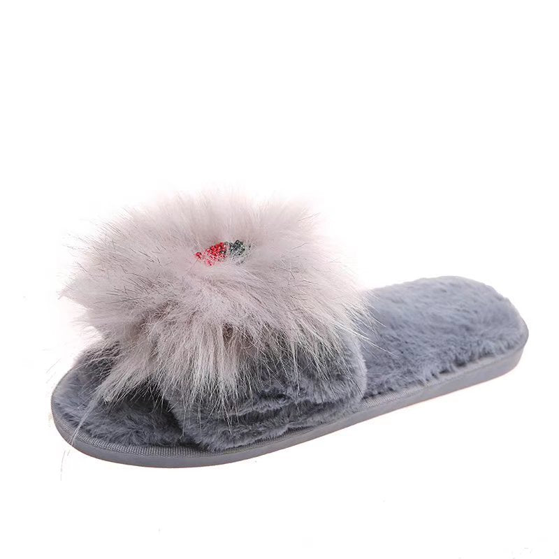 Girls' new rhinestone strawberry furry slippers for home home long hair cotton slippers heattechstuffedthickened openings winter