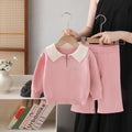 Girls' knit sweater polo shirt and pants set - new autumn  collection - casual sweater outfit for little girls