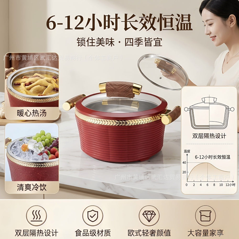 Food warmer insulated lunch box 3pcs 0.8l-2l-3.5l striped gold-rimmed food warmer