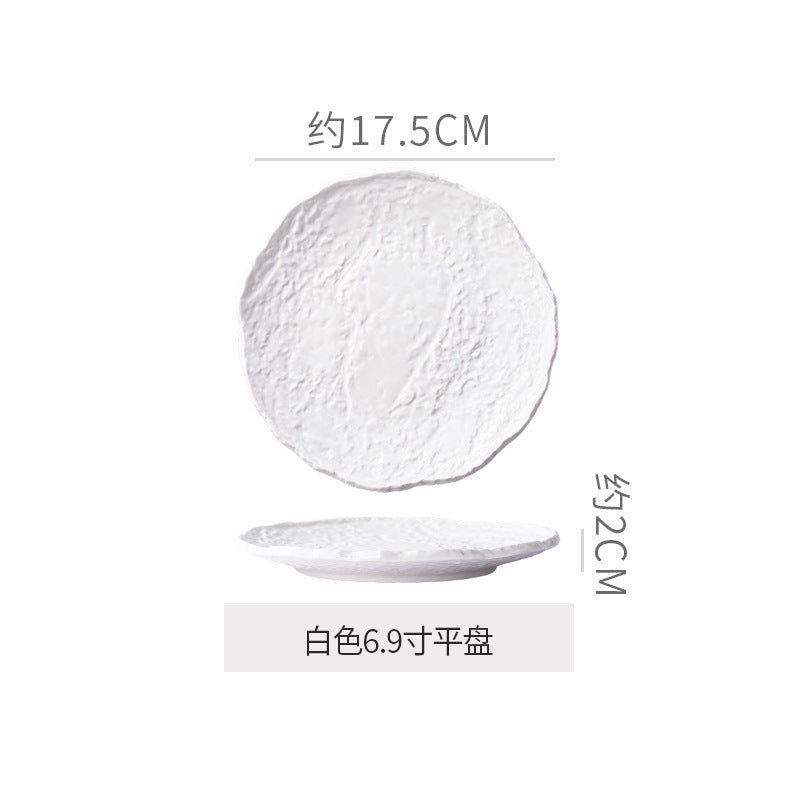 Rock texture minimalist ceramic western dinnerware black and white bowls plates dishes restaurant hotel high-end plating fruit salad bowl