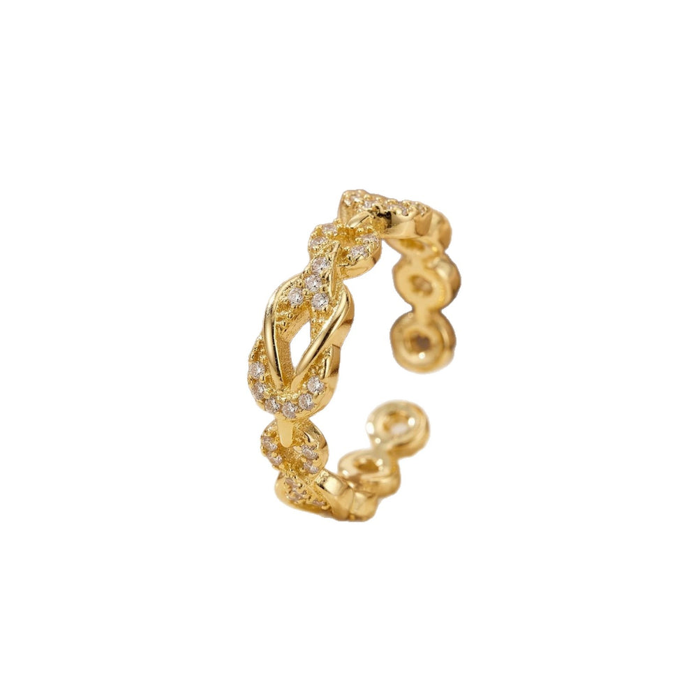 popular internet celebrity style fashionable copper inlaid zirconium knot ring for women, accessible luxury niche versatile open adjustable jewelry