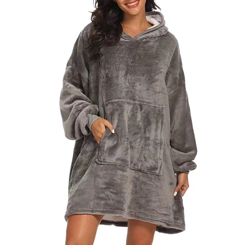 Pullover fleece thickenedlong pajamas heattech tv blanket outdoor cold-proof nightgown couple outfit sweatshirt fleece heattech