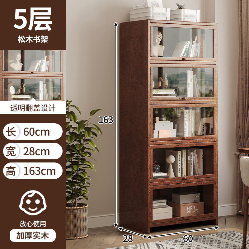 Solid wood bookshelf Shelf Living room floor-to-ceiling glass door New Chinese cabinet Locker Household dust storage bookshelf
