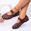 plus sizenew arrivalstudded ballet flats shoes women's retro one-piece buckle strap flats mary jane shoes wholesale