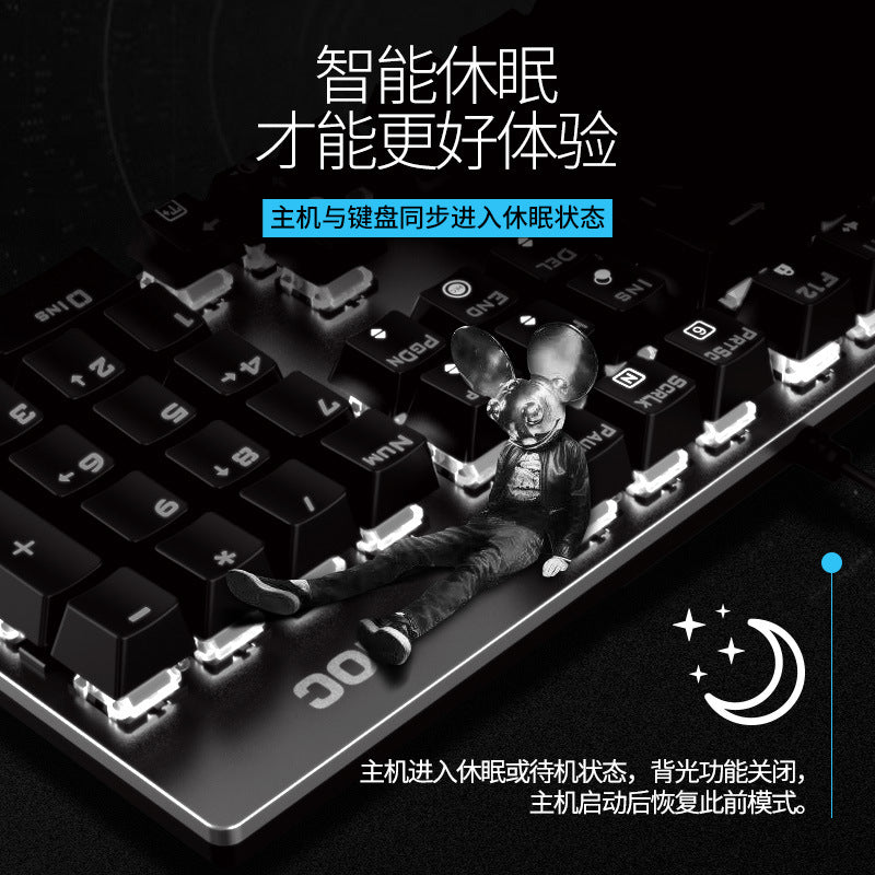Aoc gk410 true mechanical keyboard and mouse combo - gaming set with mixed lighting, blue switches, wired usb, for desktop and laptop gaming