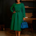 D602 women's foreign trade   autumn/winter new round neck long sleeve 3d floral skirt african dress