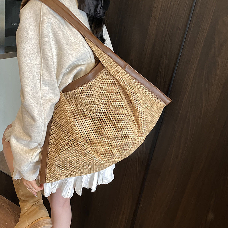 straw woven underarm bag for women, new 2026 spring collection, minimalist and versatile shoulder bag, large capacity practical mother-and-baby bag