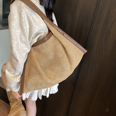 straw woven underarm bag for women, new 2026 spring collection, minimalist and versatile shoulder bag, large capacity practical mother-and-baby bag