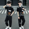 Boys' summer outfit set:  new styles for older boys - stylish, sporty, short-sleeved korean fashion
