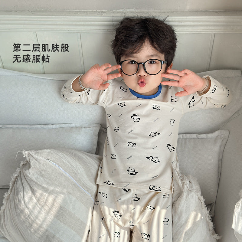 Kids type a autumn clothes and long trousers boys pure cottonintimatessuit girl lycra cotton home clothes pajamas pure cottoncomfortable