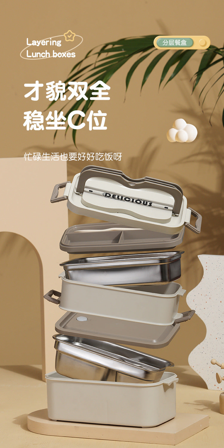 304 stainless steel lunch box satchel multi-layer thermal insulation lunch box portable lunch sealed rectangular lunch box