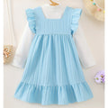 Autumgirldress sky blue cute flying sleeves knittingstereo flower embroiderlong sleeves bottom shirttwo-piece set