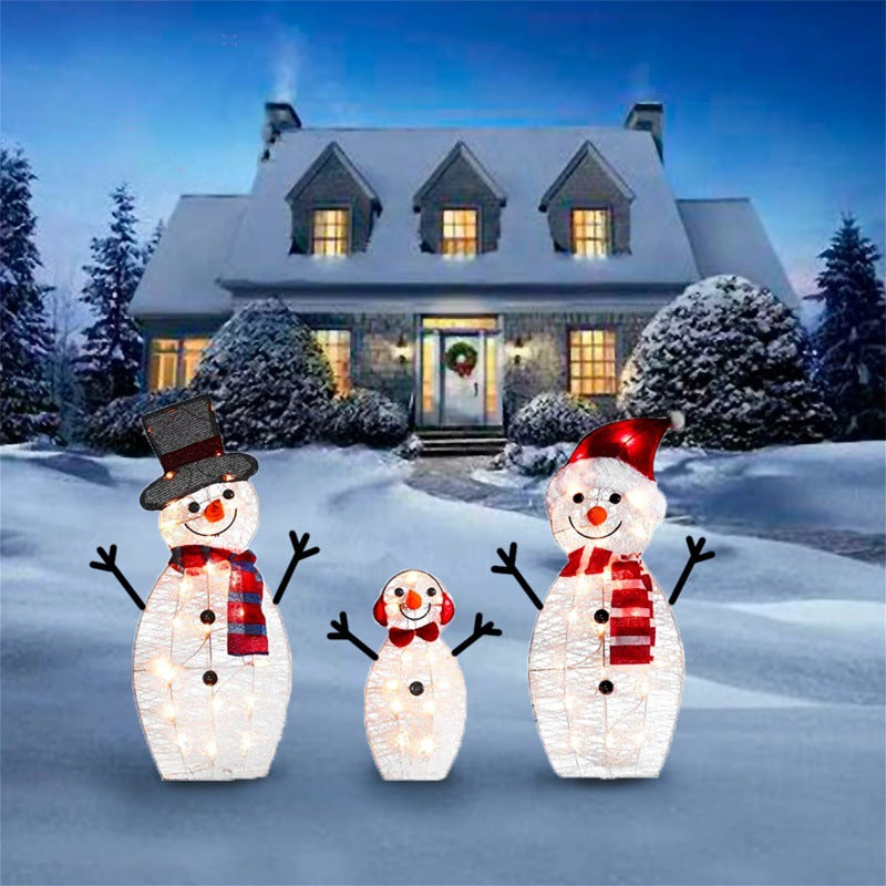 Cross-border Christmas snowman three-piece set of lanterns eight-function wrought iron luminous gift box Christmas supplies scene arrangement