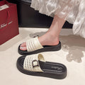 Women's summer slippers 2025 new thick-soled hollow-out buckle strap beach sandals fairy style with skirt one-strap slippers