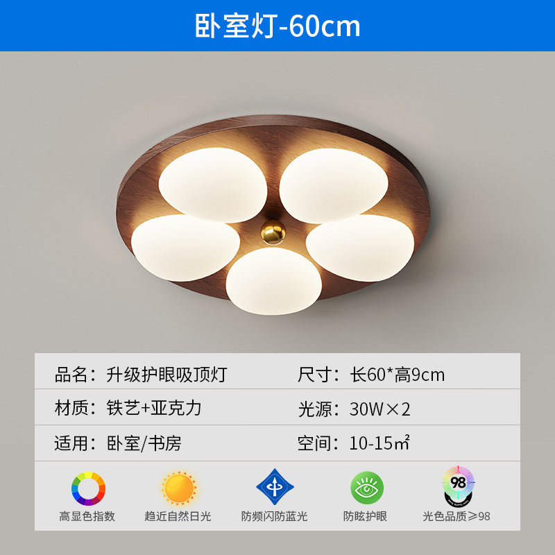Log cream wind bedroom ceiling light simple modern new walnut pattern creative master bedroom eye protection room lighting