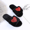 2024new arrival women's plus size fur slippers autumn winter one-piece flat heel open toe popularfashionheattech heart-shaped slippers