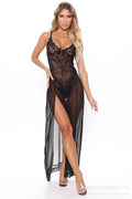 Suspender long skirt sexy intimates fashionplus sizesexylace pajamas cross-border floor-length skirt side slit see-through mesh