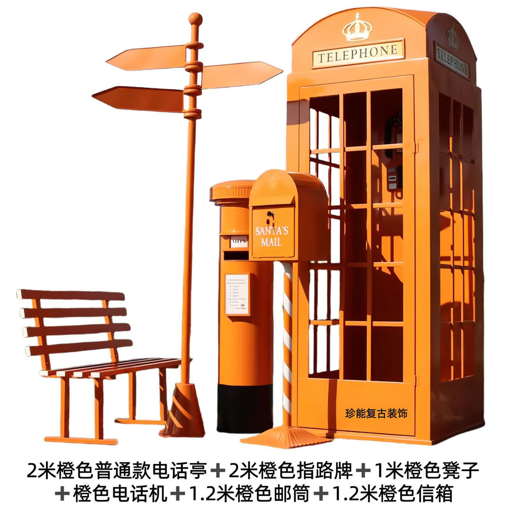 Retro iron telephone booth mailbox street sign bench popular store decoration floor-standing ornaments photography props model