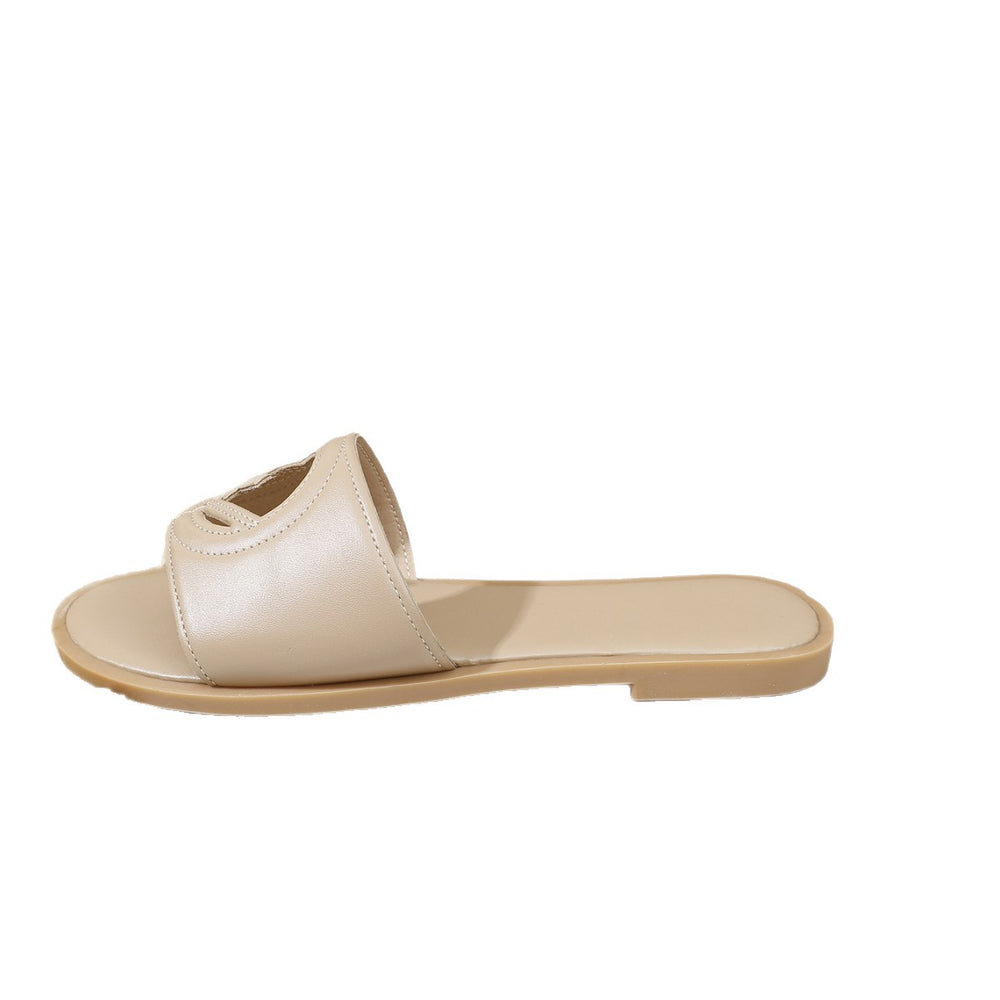 2026 women's summer fashion versatile sandals - ladies' outdoor slippers with hot-pressed electric embroidery and flat letter design